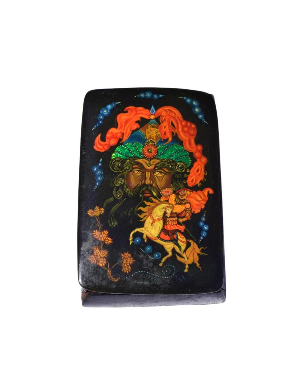 Russian Painted Lacquer Box-Bogatyr Warrior